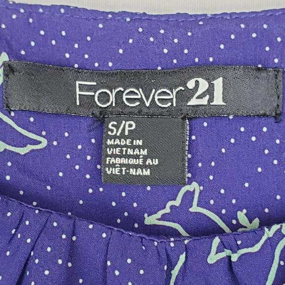 Forever 21 Bird Blouse Womens Sz‎ S Blue Polka Dot Ruffle Sleeveless Tank Top - Picture 5 of 6